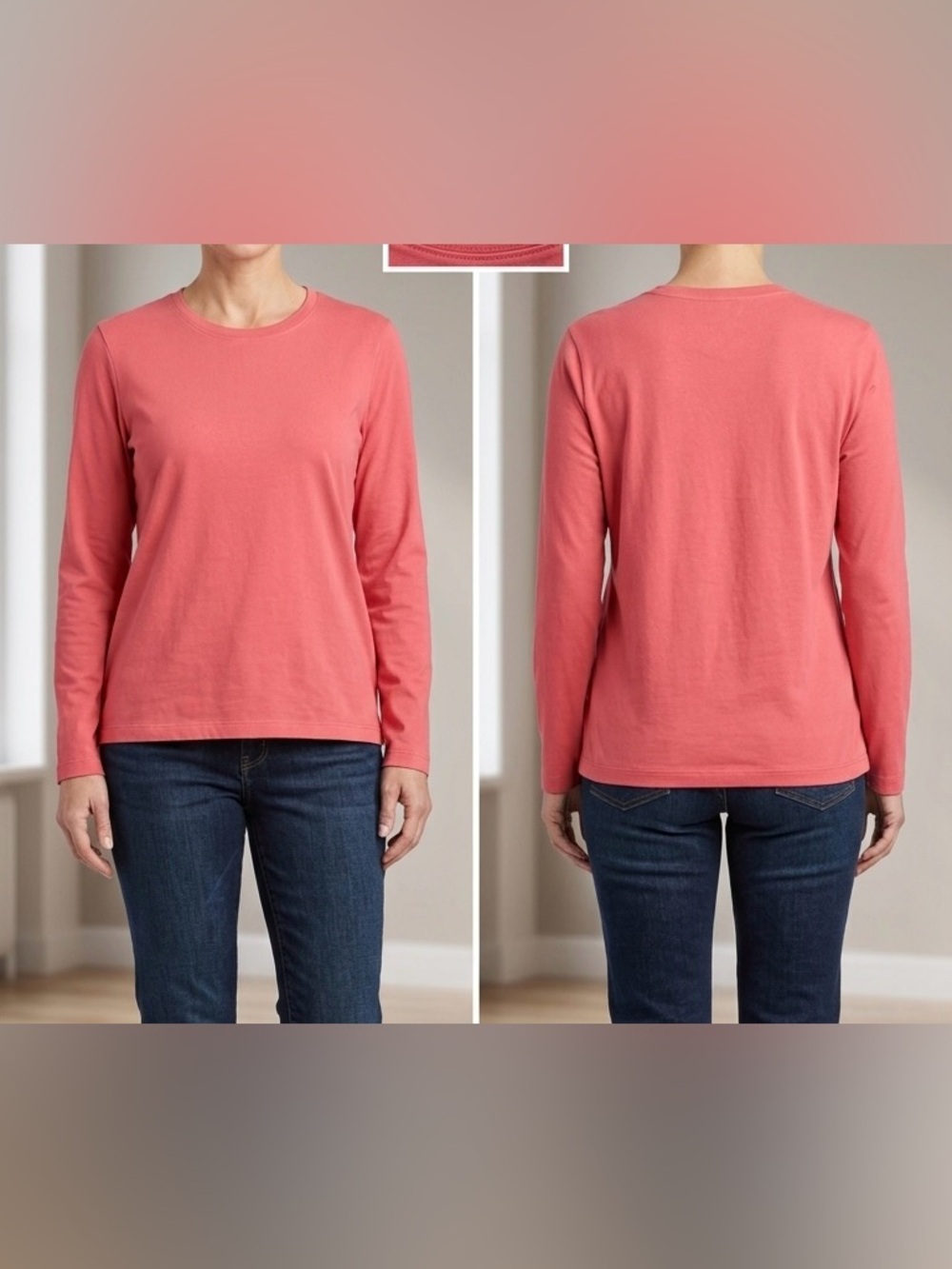 L.L. Bean Coral Crewneck Long-Sleeve Tee